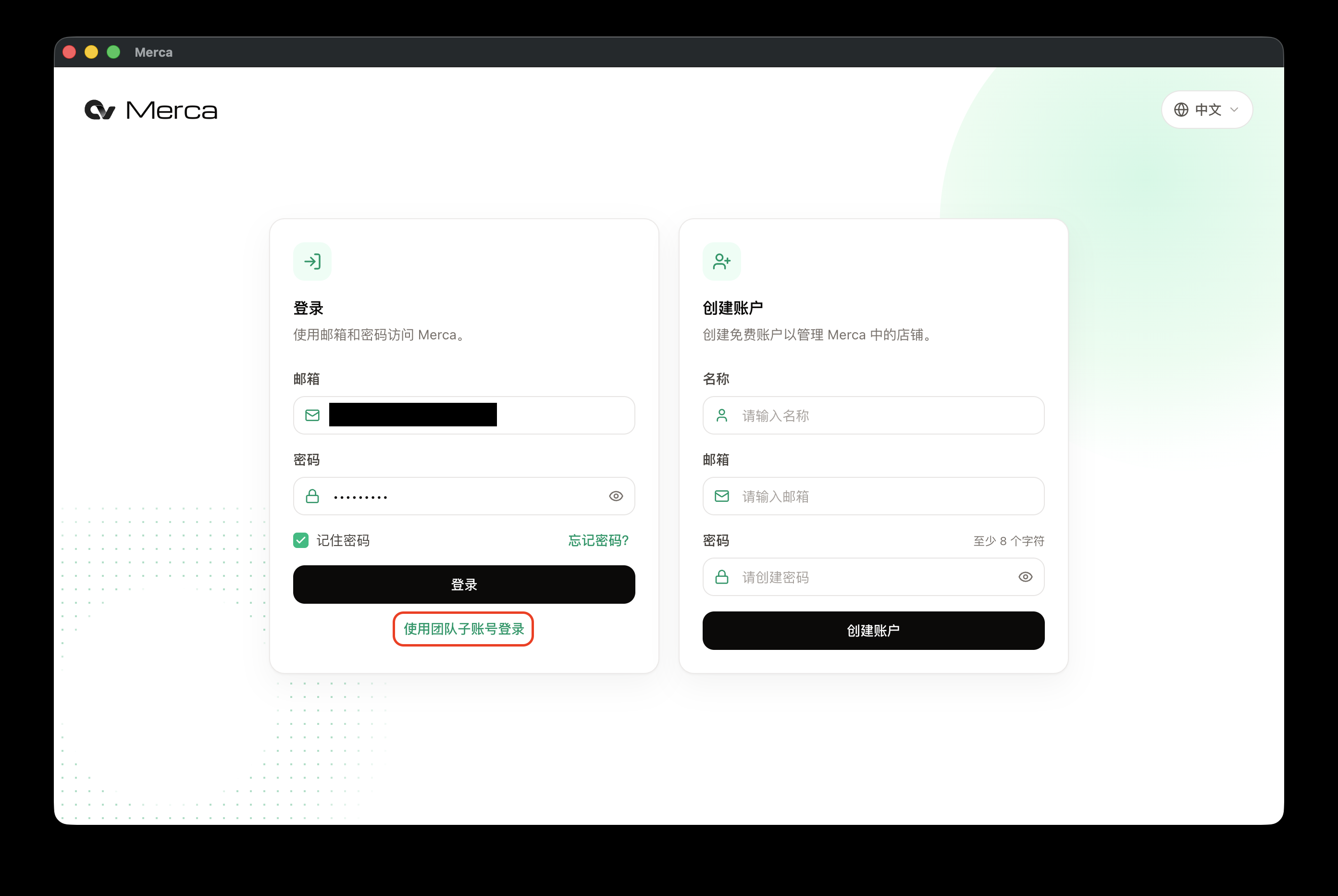 Sign in with a team account