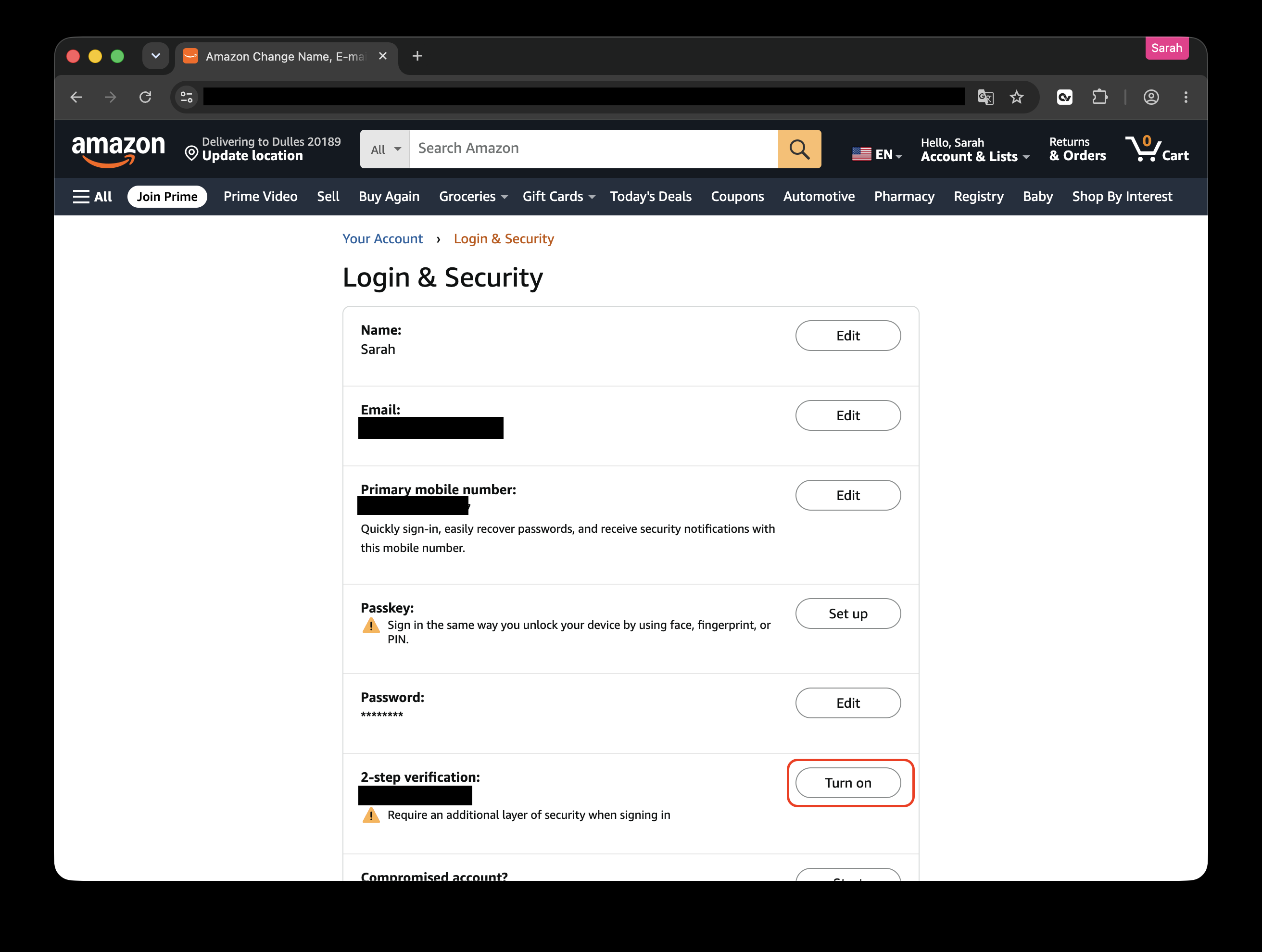 Two-step verification on Login & Security